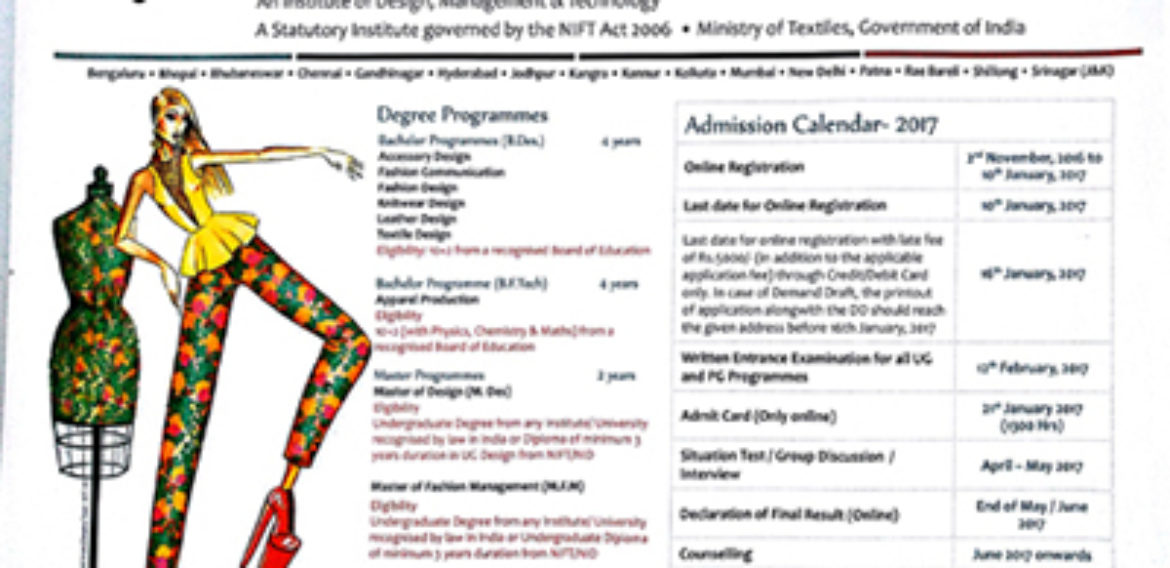 NIFT Admissions 2017 Information for Class XII